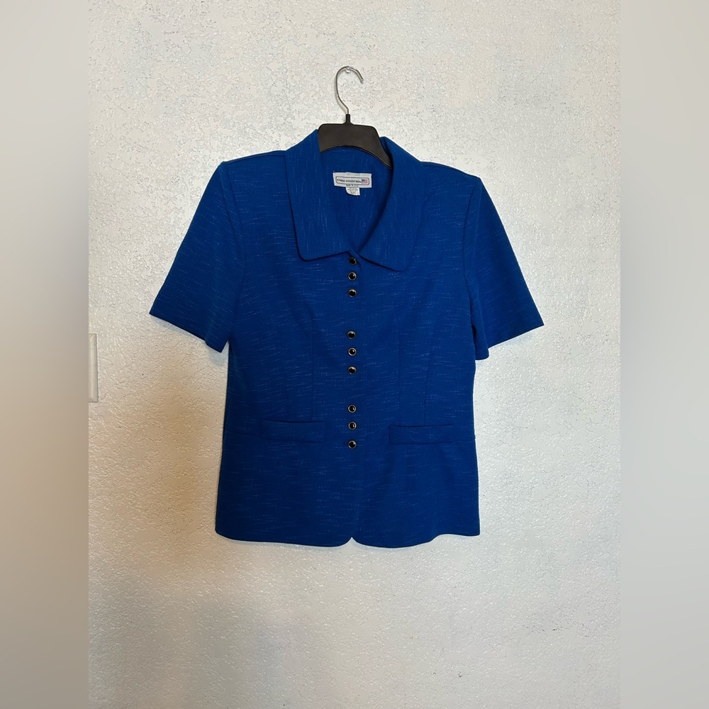 Pablo Collection Women’s Blue Button-Up Shirt Short Sleeve Size 14